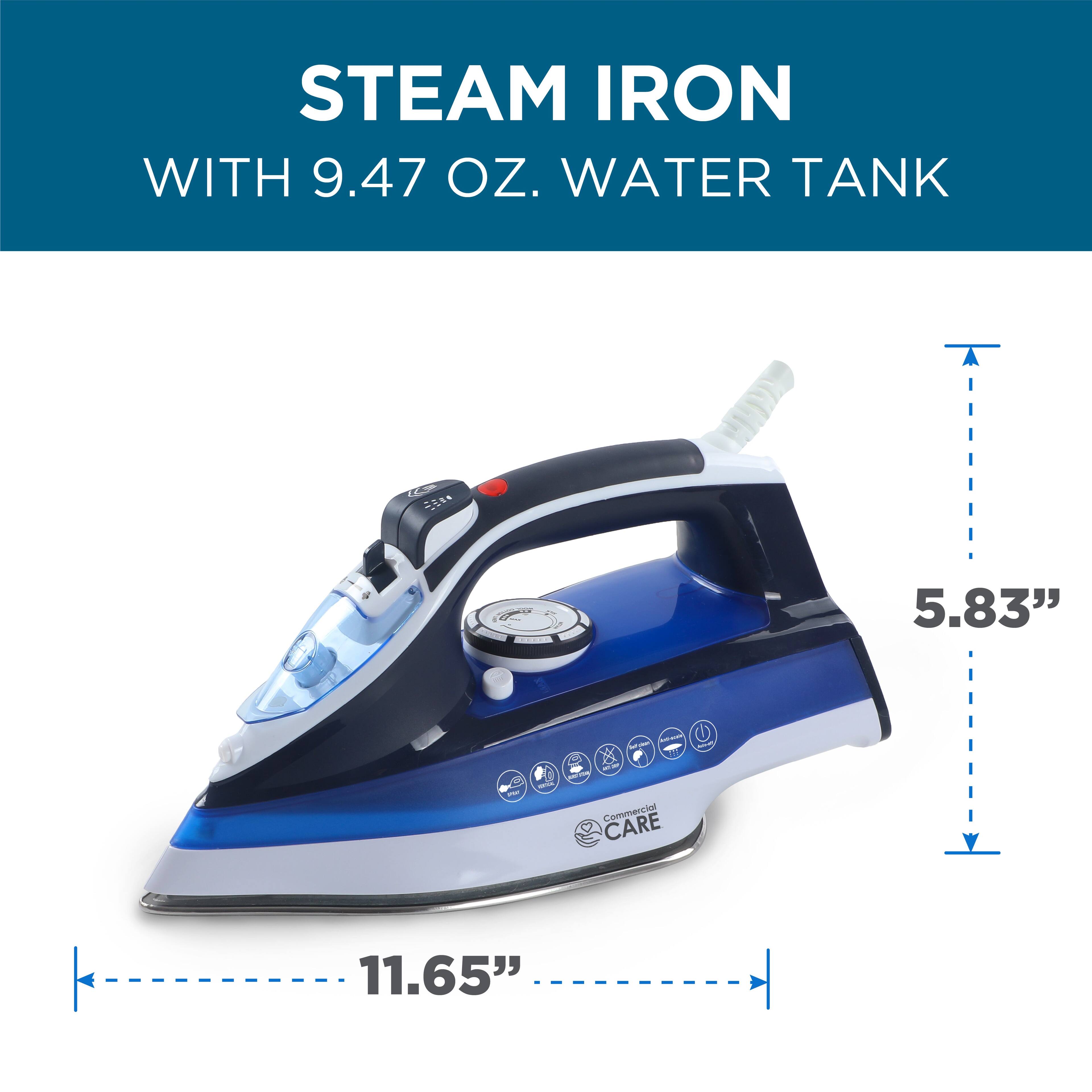 STEAM IRON WITH 9.47 OZ. WATER TANK - 5.83" - 11.65"
