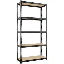 Lorell - Narrow Riveted Shelving 5 Shelf 60" H x 30" W x 12" D 28% Recycled Black Steel - Black