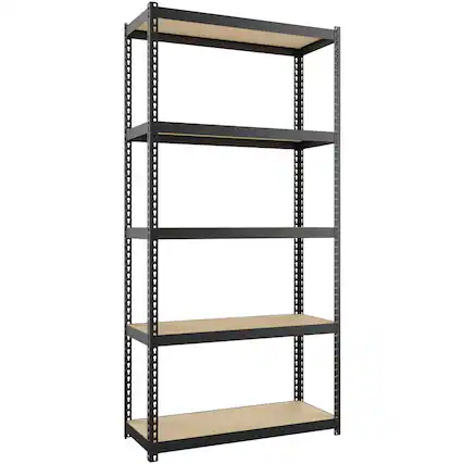 Front. Lorell - Lorell Narrow Riveted Shelving 5 Shelf 60" H x 30" W x 12" D 28% Recycled Black Steel - Black.