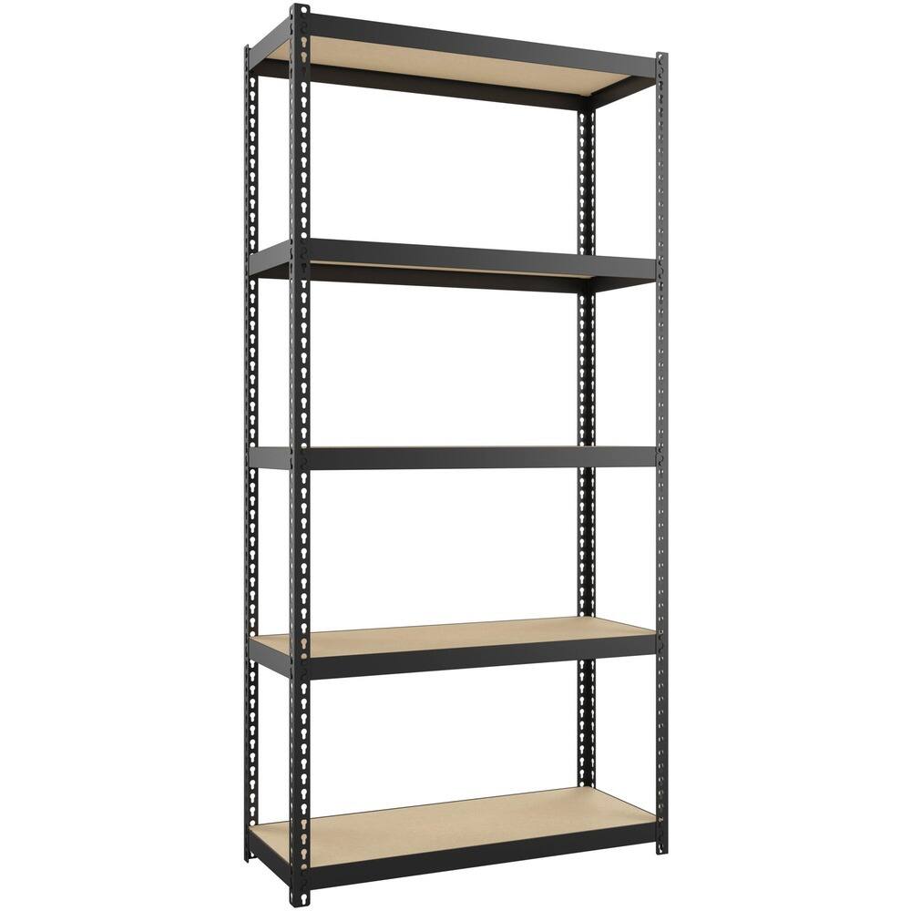 Front. Lorell - Lorell Narrow Riveted Shelving 5 Shelf 60" H x 30" W x 12" D 28% Recycled Black Steel - Black.