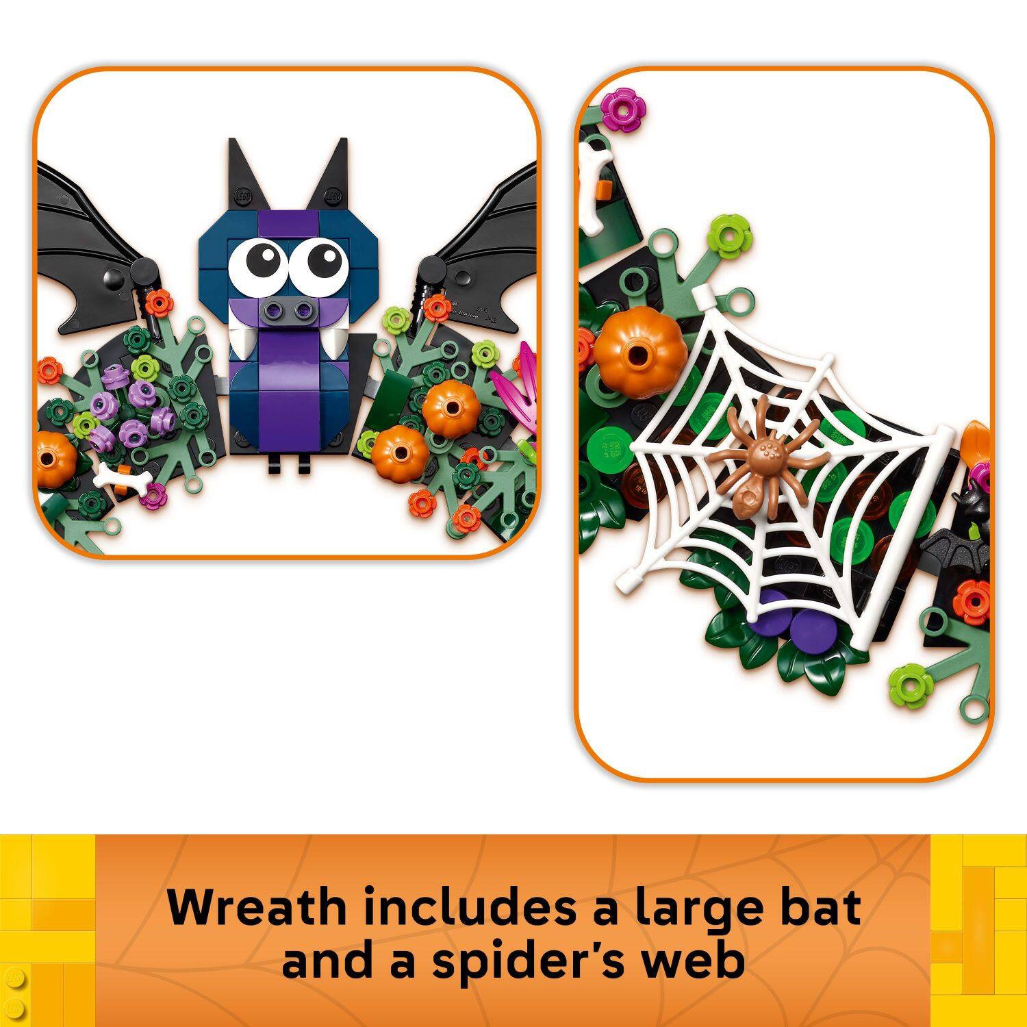 Wreath includes a large bat and a spider's web