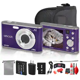 Minolta - MND23 Digital Camera (Purple), 48MP Point & Shoot Camera, 2.7K Video Recording, 16x Digital Zoom + More