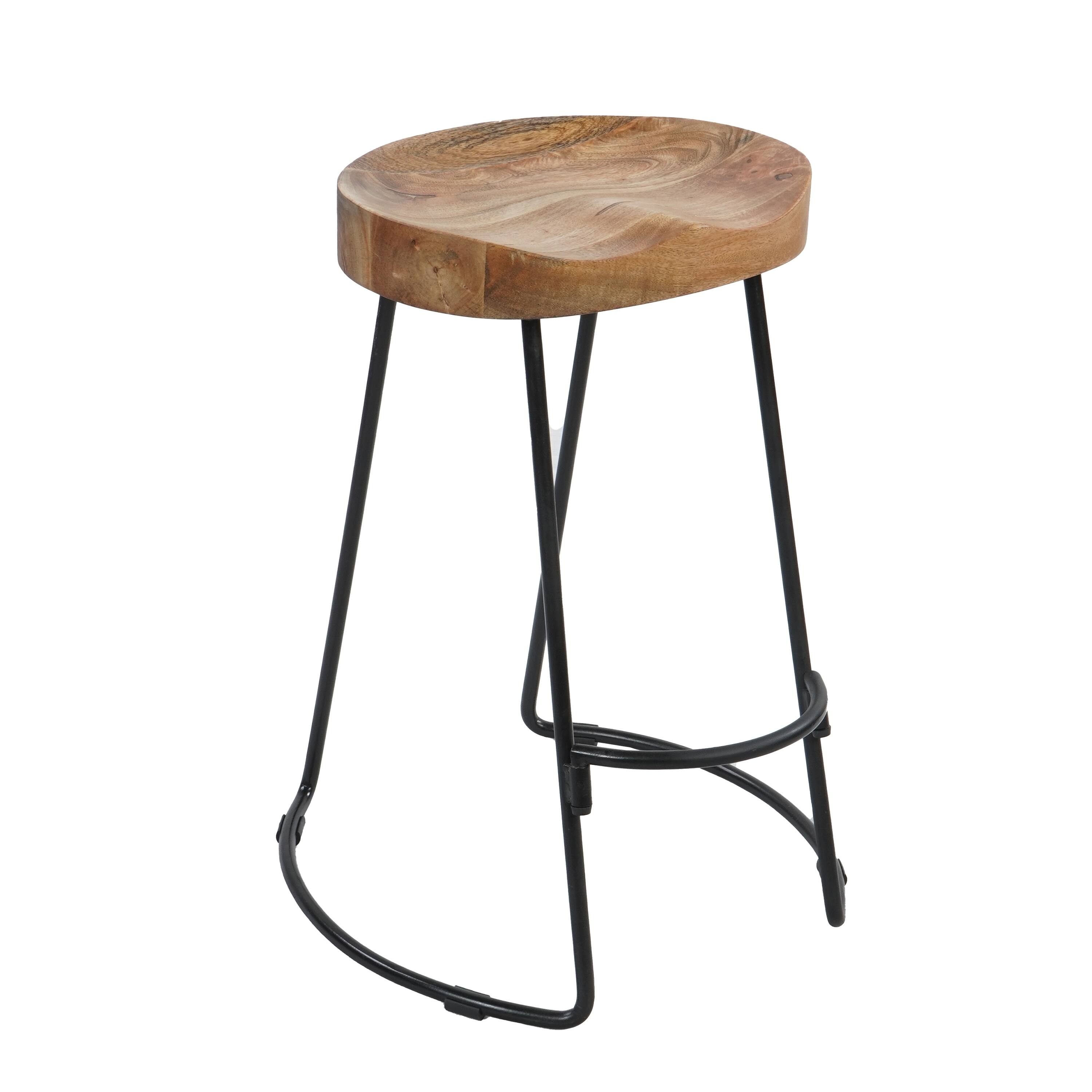 Alt View 4. Manhattan Lane - Ela 24 Inch Counter Height Stool, Mango Wood Saddle Seat, Iron Frame - Brown and Black.