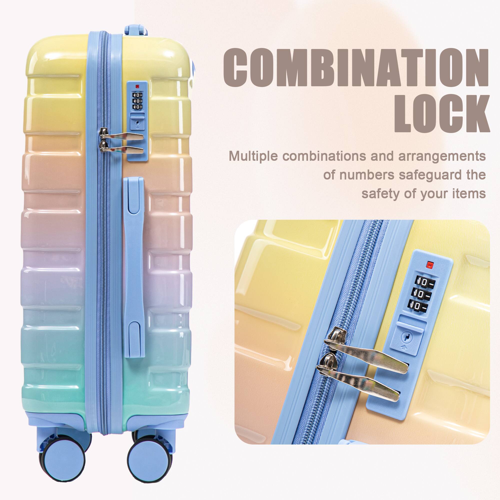 COMBINATION LOCK

Multiple combinations and arrangements of numbers safeguard the safety of your items