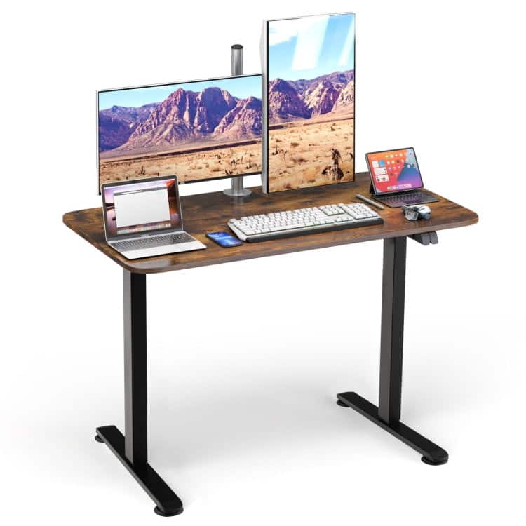 Pefilos - Electric Standing Desk Adjustable Stand up Computer Desk Anti-collision-Rustic Office Desk, Desks, Working - Brown