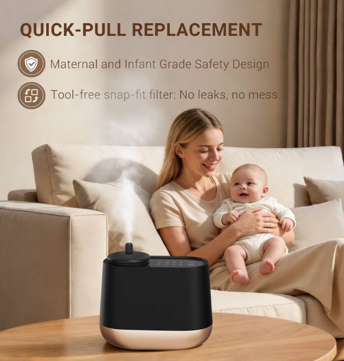 QUICK-PULL REPLACEMENT  
Maternal and Infant Grade Safety Design  
Tool-free snap-fit filter: No leaks, no mess.