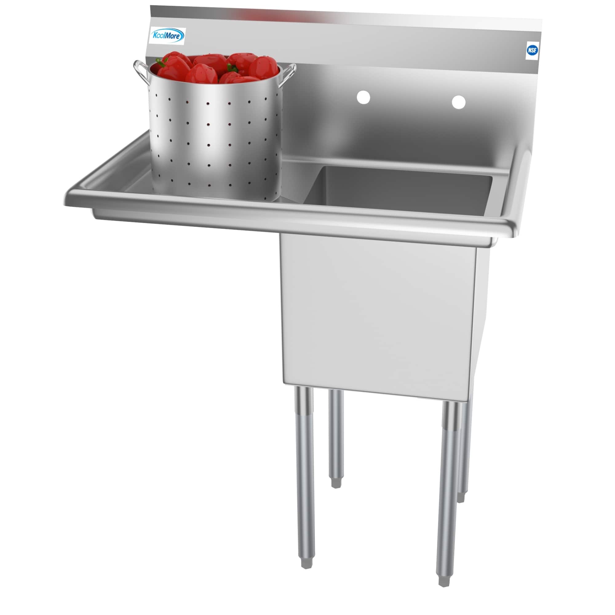 Koolmore- 33 in. One Compartment Sink with Drainboard, Bowl Size 15"x 15"x 12" SA151512-15L3- Stainless Steel