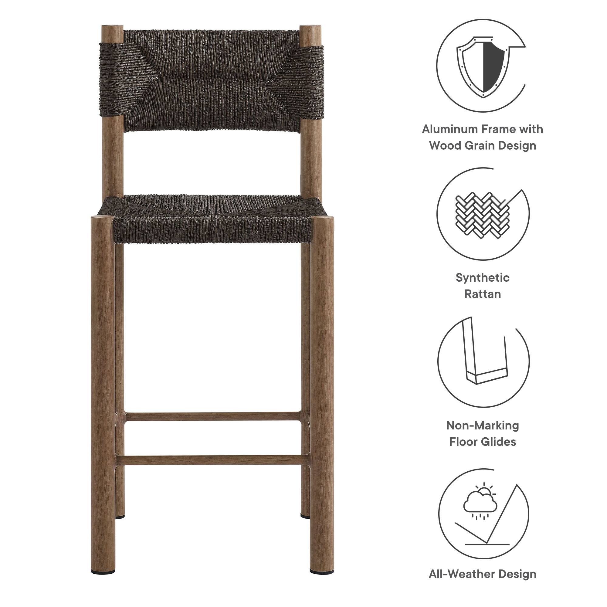Aluminum Frame with Wood Grain Design  
Synthetic Rattan  
Non-Marking Floor Glides  
All-Weather Design
