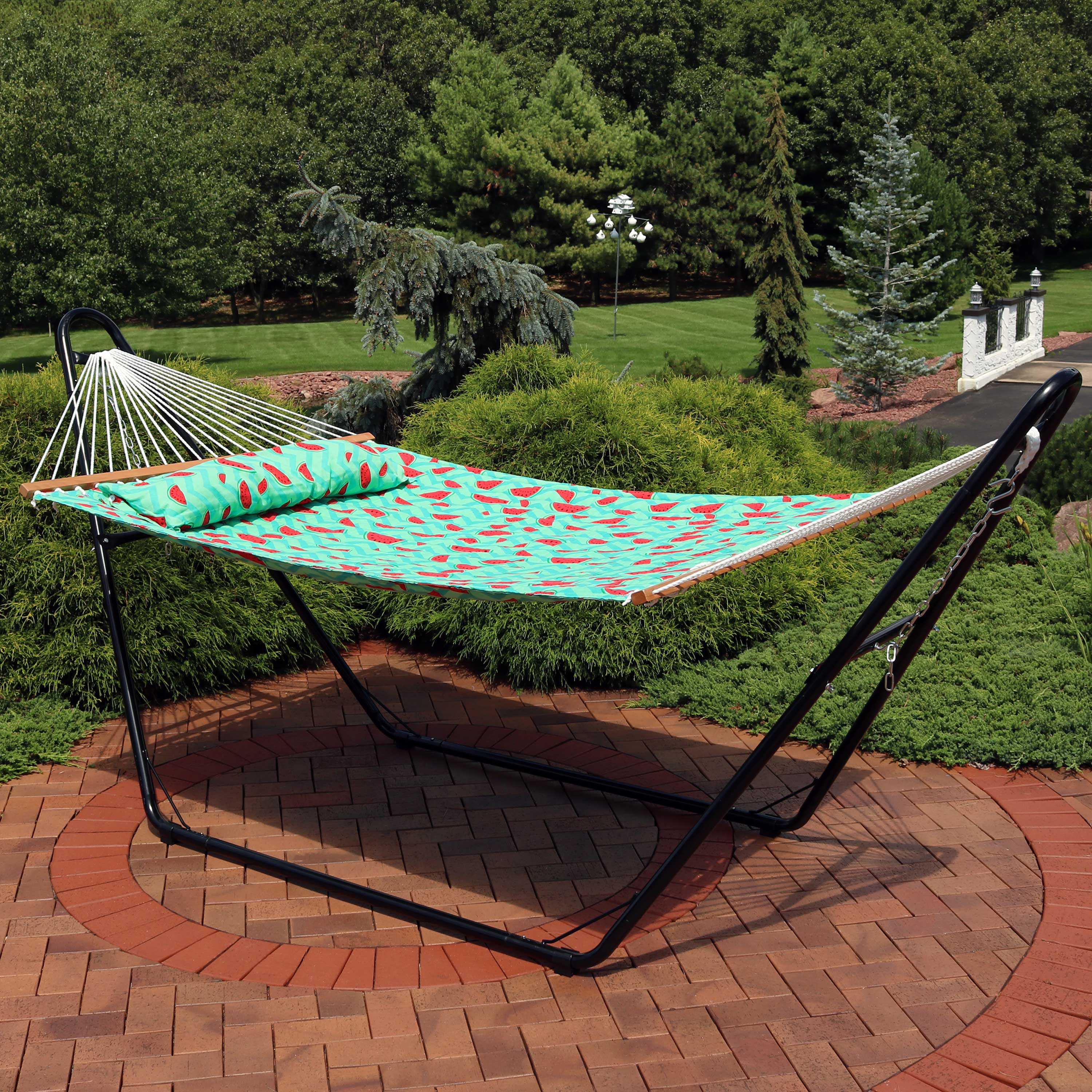 Alt View 3. Sunnydaze - Large Quilted Hammock with Spreader Bar and Pillow - Cyan.
