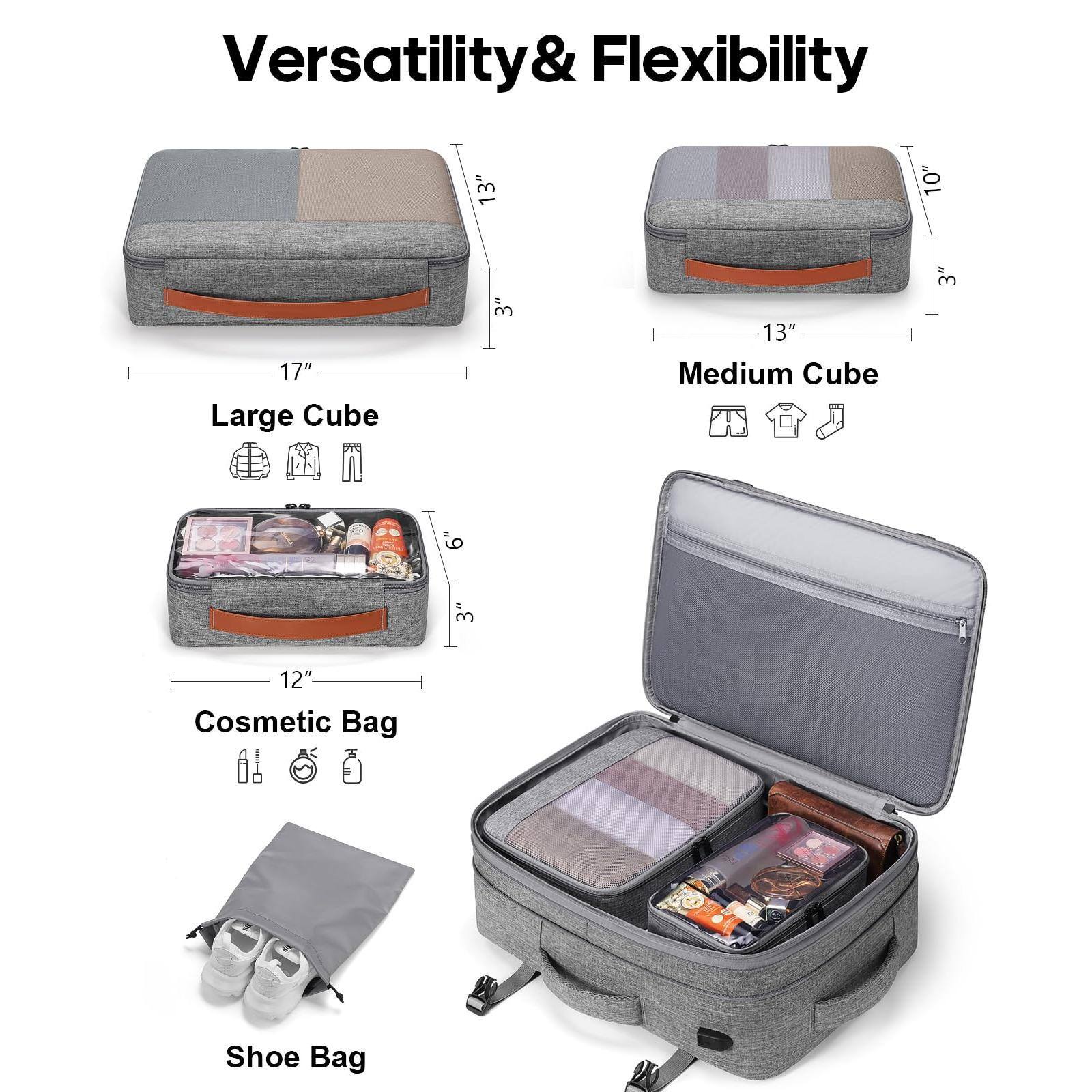 Back. Live At Space - Travel Backpack  42l Carry On Luggage Flight Approved Expandable Laptop - Black (Backpack With 4 Packing Cubes).