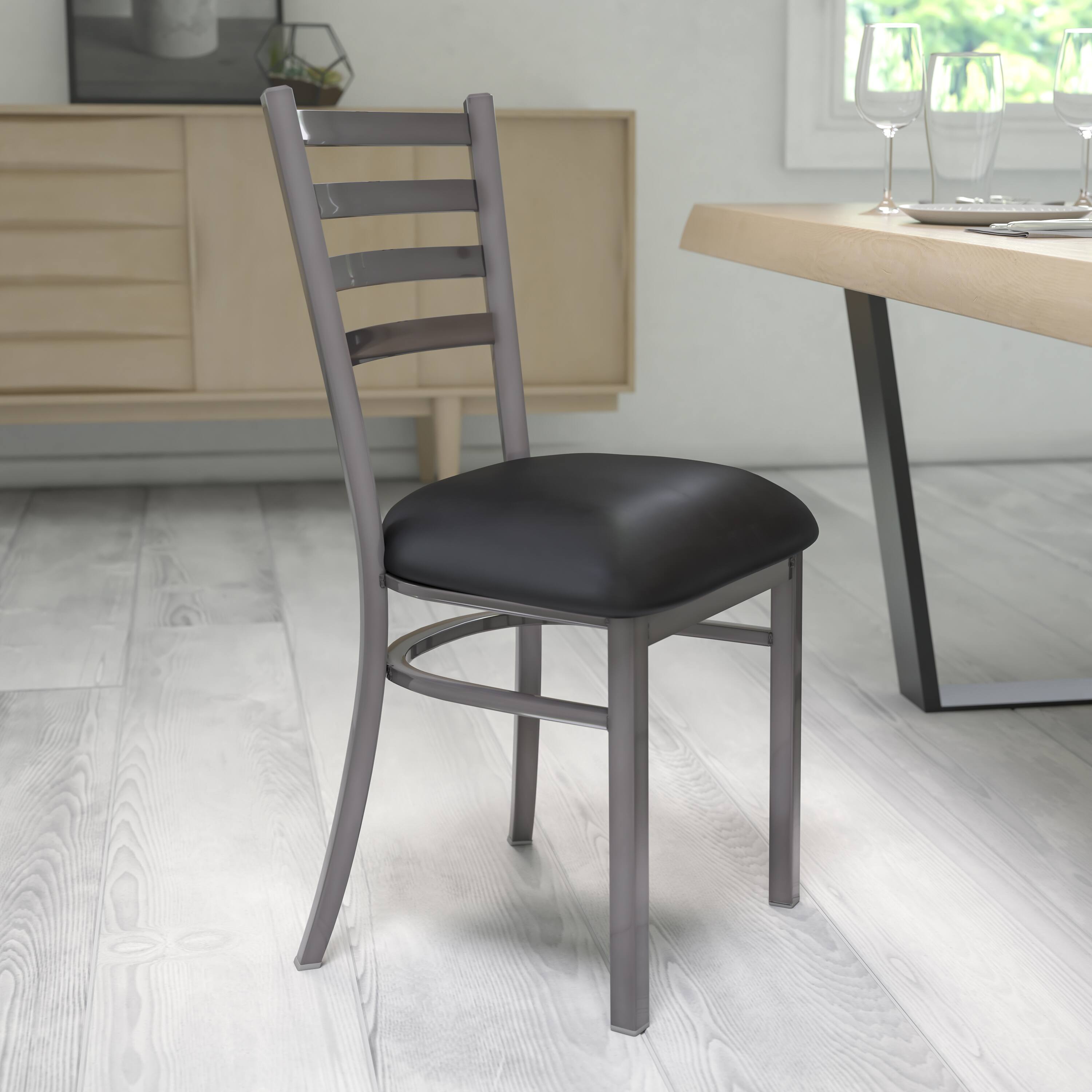 Alt View 1. Emma + Oliver - Clear Coated Ladder Back Metal Restaurant Dining Chair - Black Vinyl Seat/Clear Coated Metal Frame.