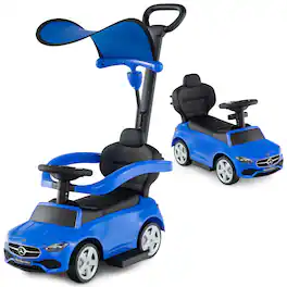Gymax - 3-in-1 kid Push Car w/Adjustable Canopy Under Seat Storage Realistic Sounds - Navy