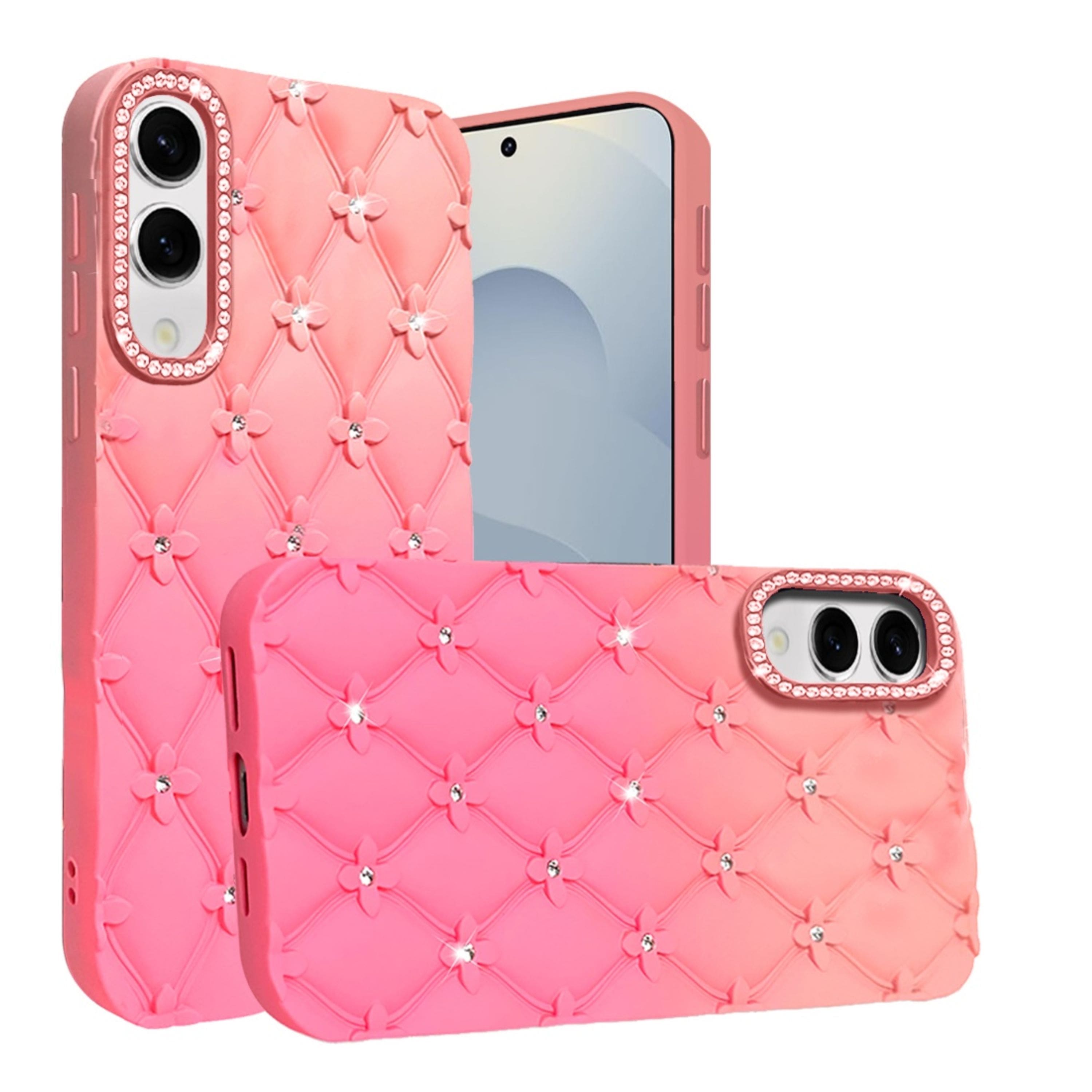 Kitcheniva - Diamond Pattern Padded Design Phone Case With Tempered Glass For Samsung S25 Edge - Orange/Pink price history on PriceWatchPro