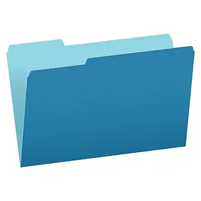 Front. Pendaflex - Recycled File Folder, 1/3-Cut Tab, Assorted, Legal Size, Blue, 100/Box - Blue.