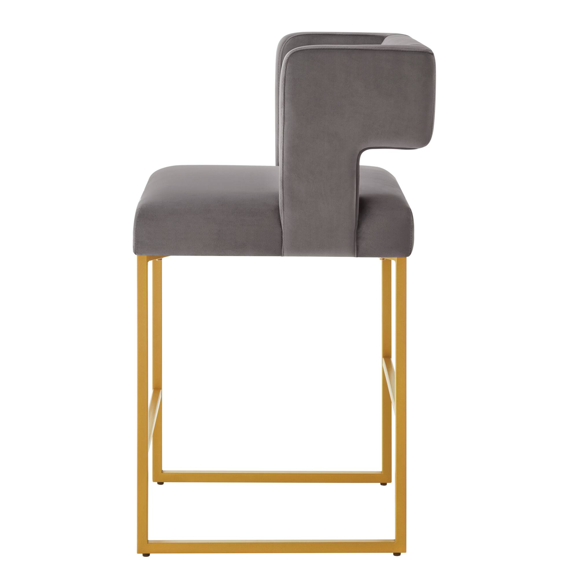 Alt View 1. GOODSILO - Contemporary Square Backrest Counter Height Bar Stools Set of 2 with Sturdy Metal Legs for Kitchen Islands - Dark Gray.