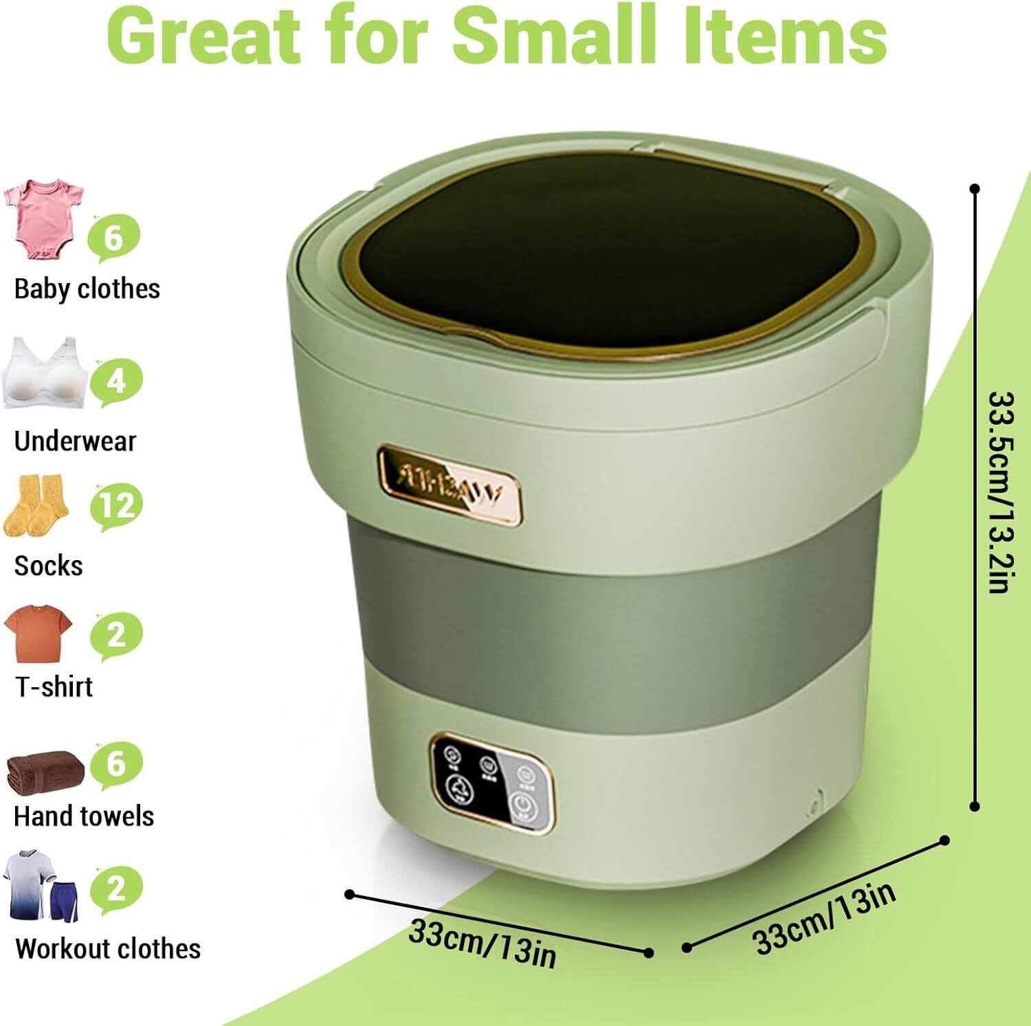 Angle. Acekool - 12L Mini Portable Washing Machine and Dryer for RV Travel Hotel Laundry, Green - Green.