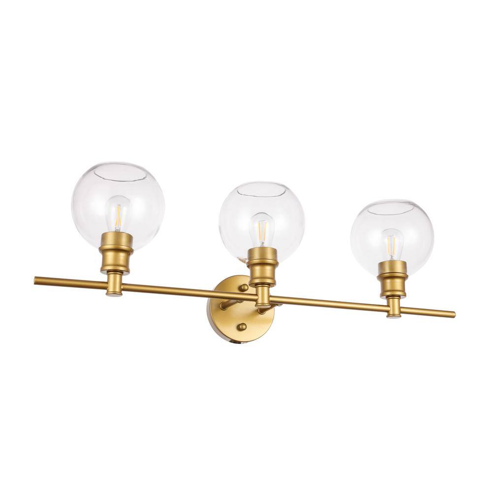 Alt View 7. Living District - Collier 3 light Brass and Clear glass Wall sconce - Brass And Clear Glass.