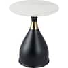 Front. LeisureMod - Bento Round Sintered Stone Side Table with Pedestal Steel Base for Home/Office - Black.