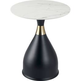 LeisureMod - Bento Round Sintered Stone Side Table with Pedestal Steel Base for Home/Office - Black