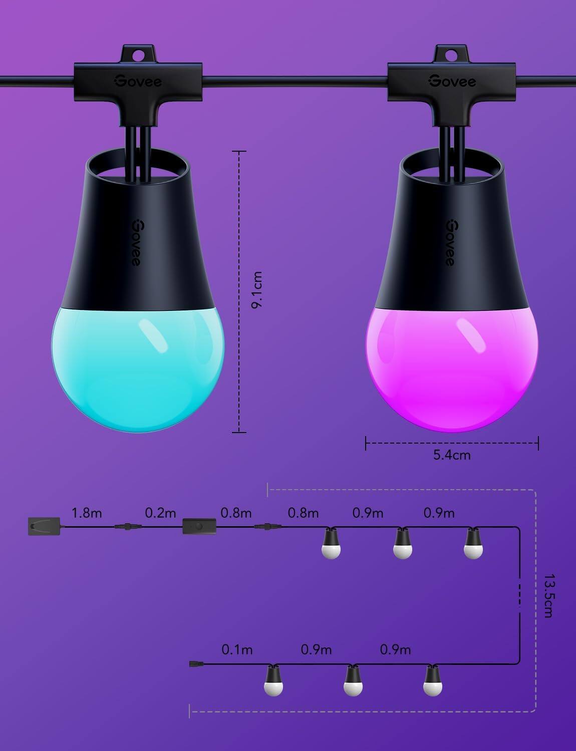 Govee  
Govee  
Govee  
9.1cm  
Govee  
5.4cm  
1.8m  
0.2m  
0.8m  
0.8m  
0.9m  
0.9m  
0.1m  
0.9m  
0.9m  
13.5cm