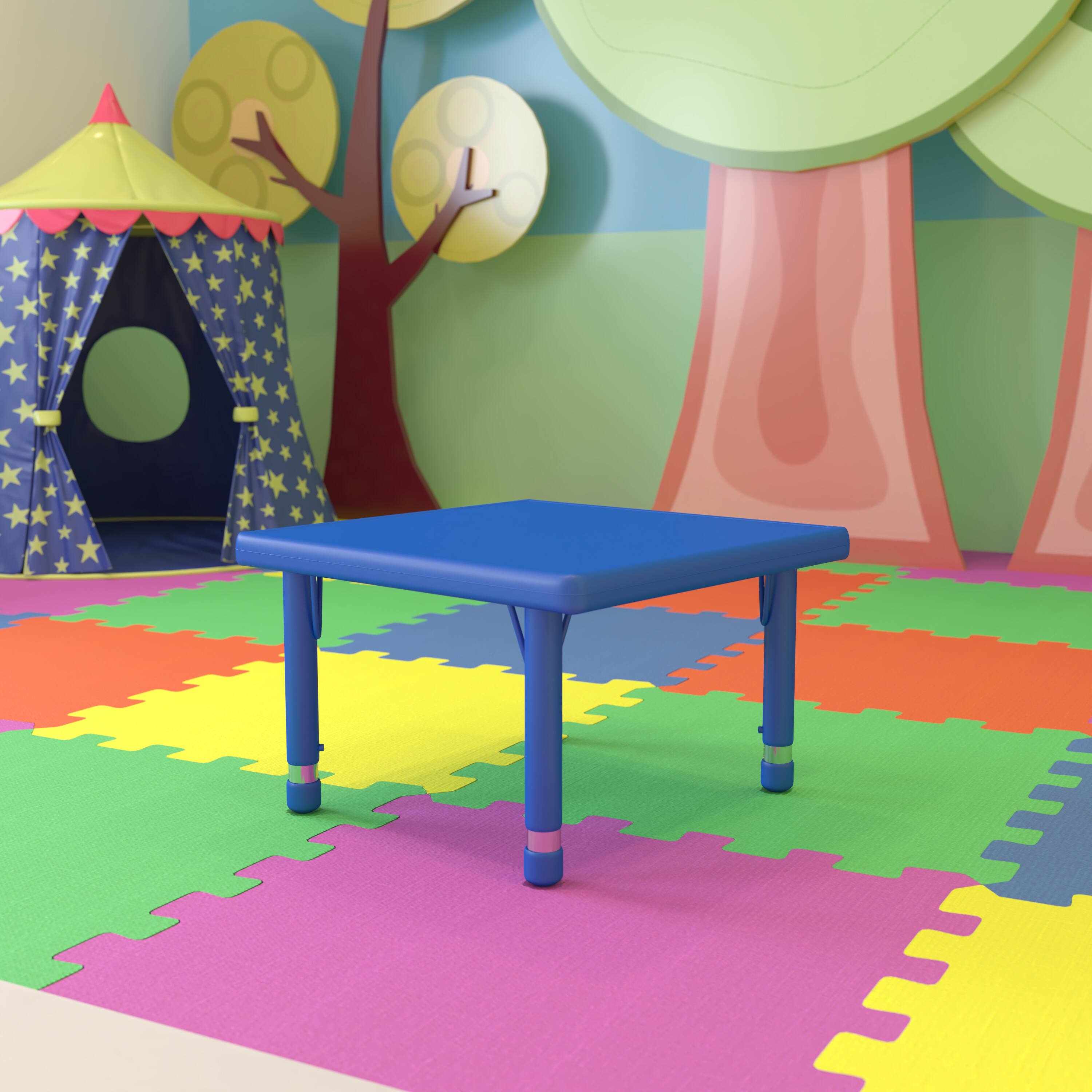 Alt View 1. Emma + Oliver - 24" Square Plastic Height Adjustable Activity Table - Blue.