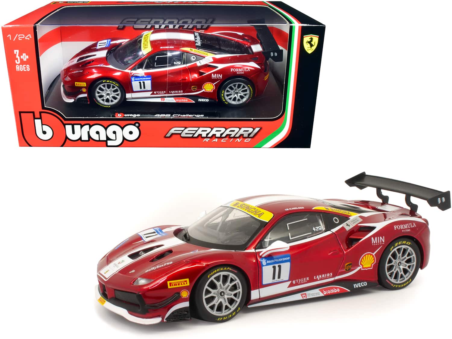 "Ferrari 488 Challenge #11 Candy Red with White Stripes ""Ferrari Racing"" 1/24 Diecast Model Car by Bburago" price history on PriceWatchPro