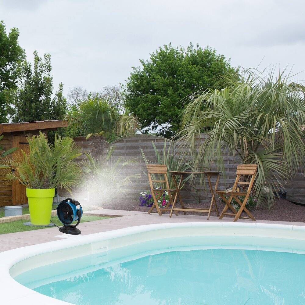 Angle. XPOWER - Oscillating Portable 3 Speed Outdoor Cooling Misting Fan - Blue.