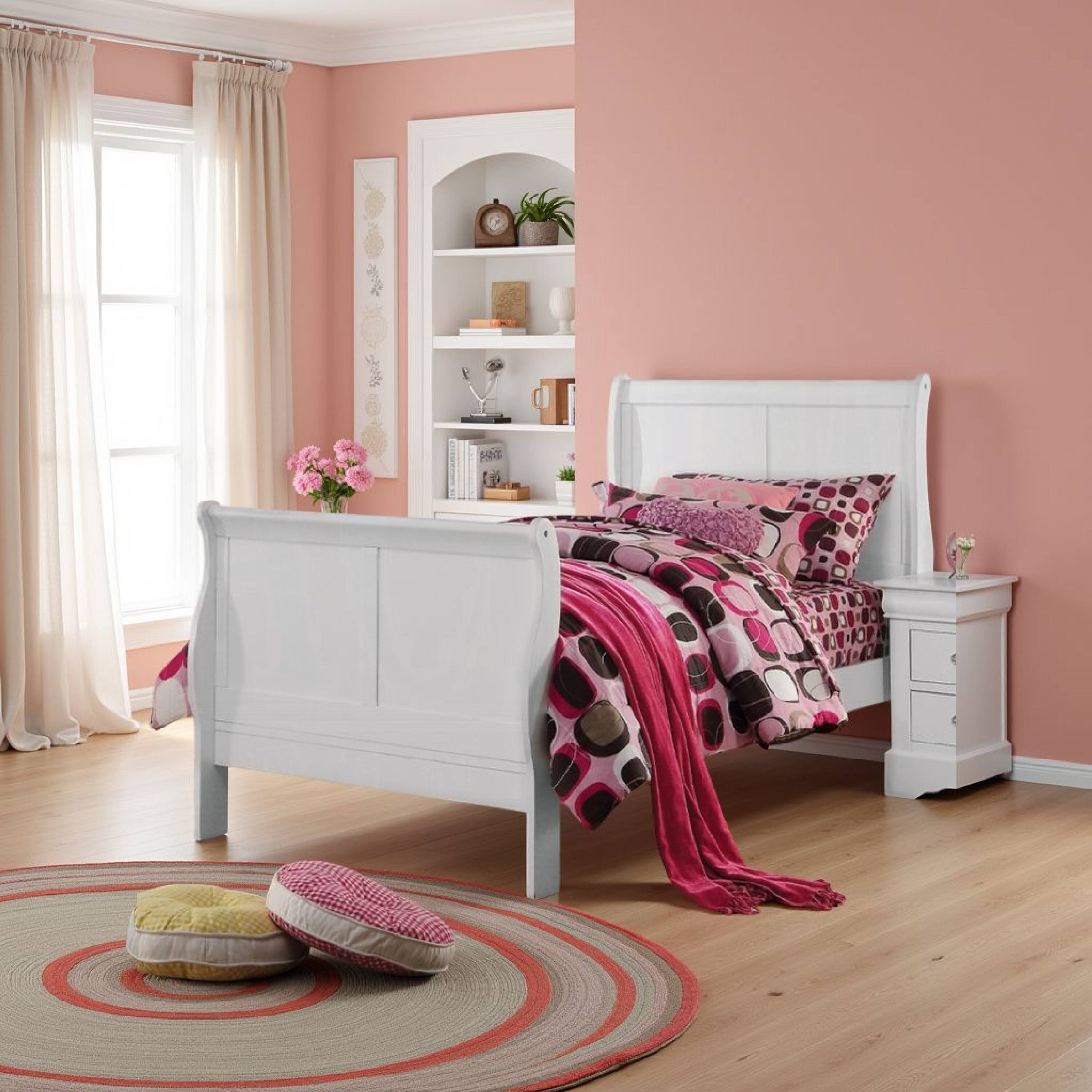 Alt View 5. Manhattan Lane - Sophisticated Contemporary Style Twin Size Sleigh Bed - White.