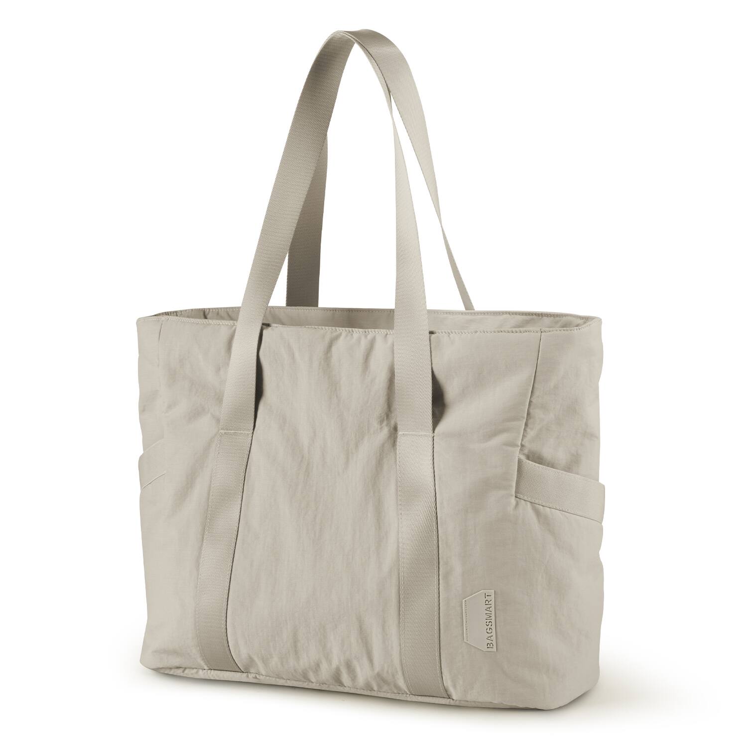 Angle. Bagsmart - Zoraesque 18L Nylon Tote Bag with Laptop Compartment, Yoga Mat Buckle & Water-Resistant Pockets for Work, Gym & School - Camel.