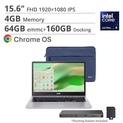 15.6" FHD 1920x1080 IPS
4GB Memory
64GB emmc+160GB Docking
Chrome OS
Intel Core Ultra 9
*Docking Station Included