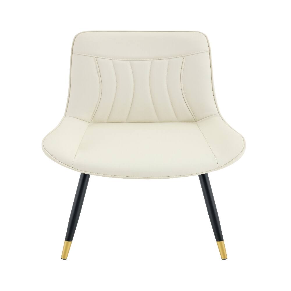Alt View 6. Loheer - Loheer White Dining Chairs Set of 2 Tech Fabric Upholstered High Back Modern Chairs with Black Metal Legs Gold Trim - White.