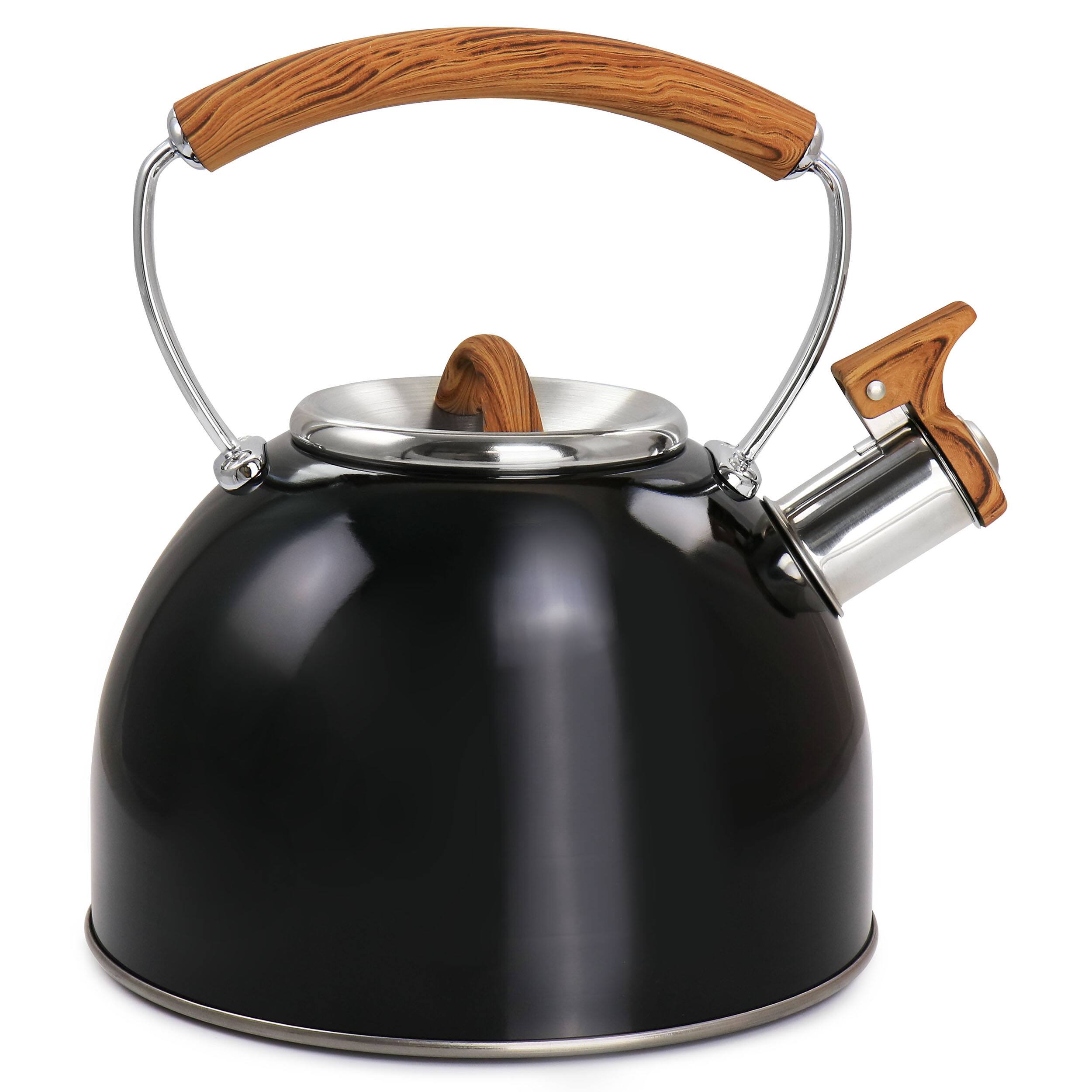 Alt View 2. Mr. Coffee - Mr. Coffee 2 Quart Stainless Steel Whistling Tea Kettle with Wood Pattern Handle in Black - Black.