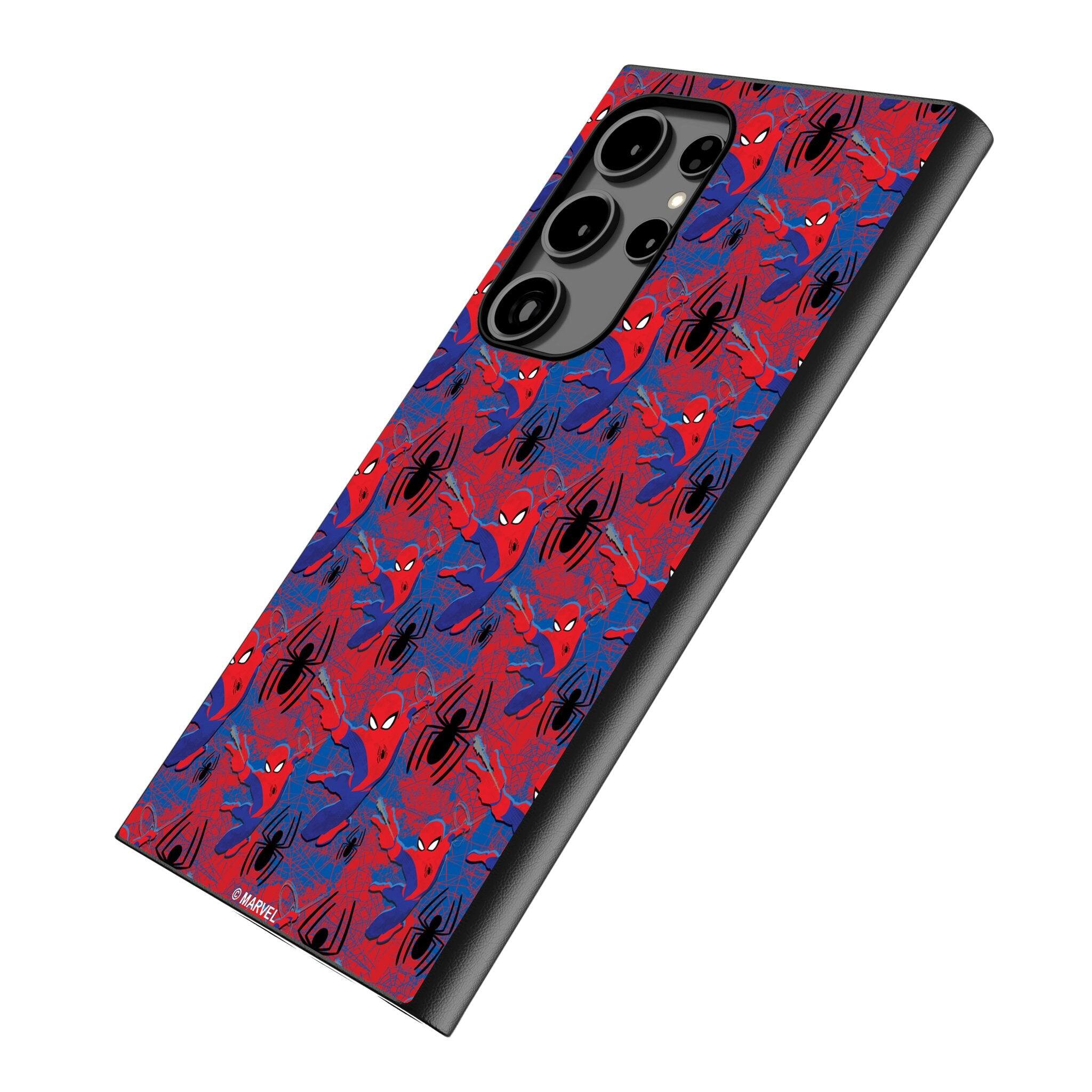 Angle. Keyscaper - Marvel Pattern MagSafe Compatible Phone Case - Samsung Galaxy S25 Plus - Spider-Man.