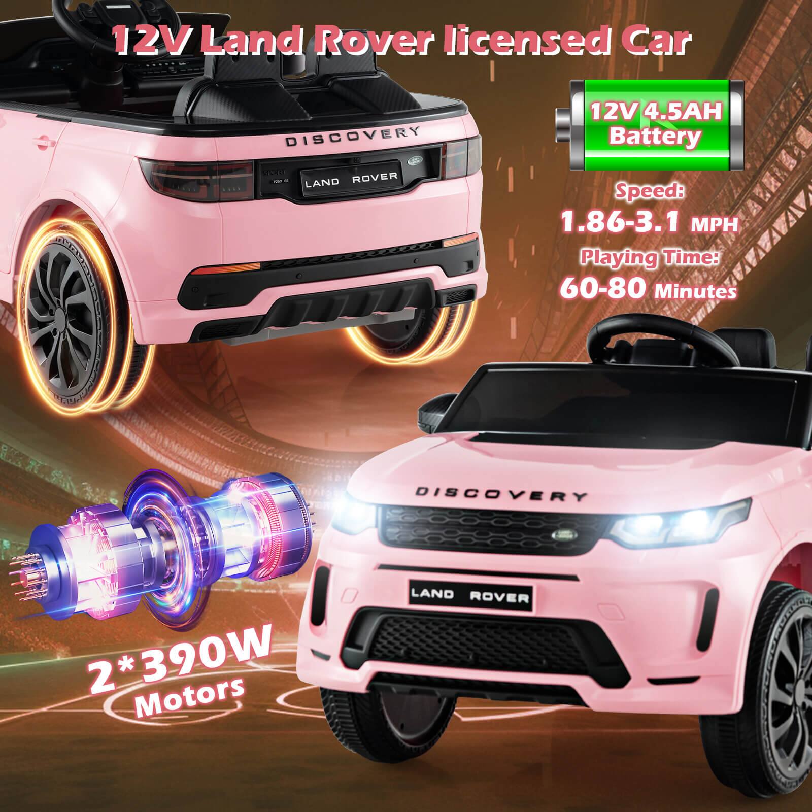 12V Land Rover licensed Car  
DISCOVERY  
12V 4.5AH Battery  
Speed: 1.86-3.1 MPH  
Playing Time: 60-80 Minutes  
2*390W Motors