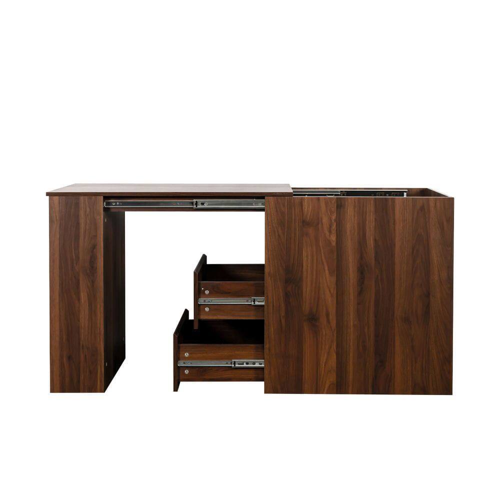 Angle. Kadyn - Modern Corner Home Office storage with extendable table, Study Writing Desk Workstation for Home, Office, Brown - Brown.