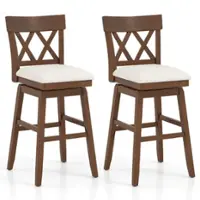 Costway - 2 PCS 30" Bar Stool Wooden Chair with Contoured Backrest Swivel Padded Seat for Kitchen - Beige/Brown - Front_Zoom