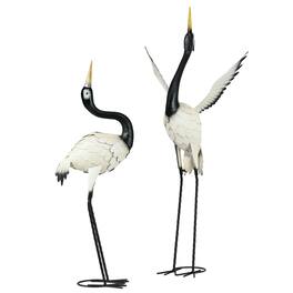 Outsunny - of 2 Garden Sculptures, Heron Garden Statues for Lawn, Patio, Backyard Decoration, 35.5" & 40.5" - White, Black