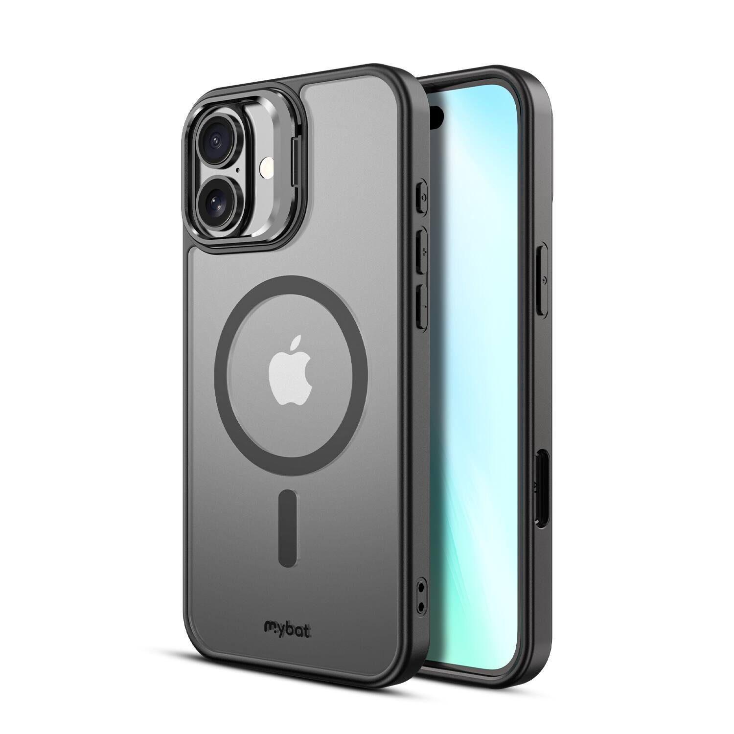 Front. Mybat - MyBat InFrame MagSafe Case with Kickstand for Apple iPhone 16 Plus - Black - Clear/Black.