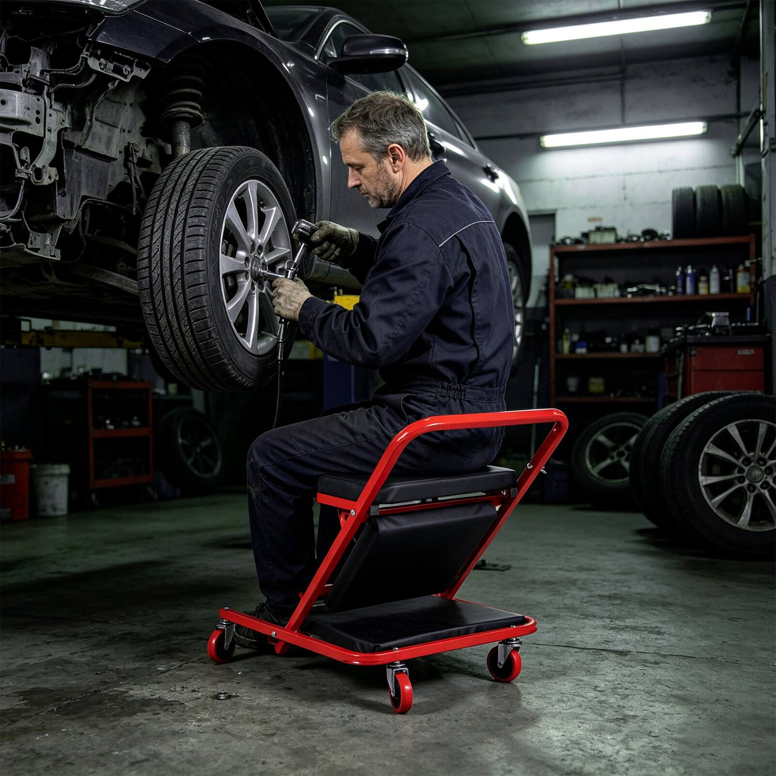 Alt View 4. Costway - Costway 4-In-1 41" Foldable Mechanic Creeper with 6 Wheels Lay Down or Sit 450 LBS Capacity - Red & Black.