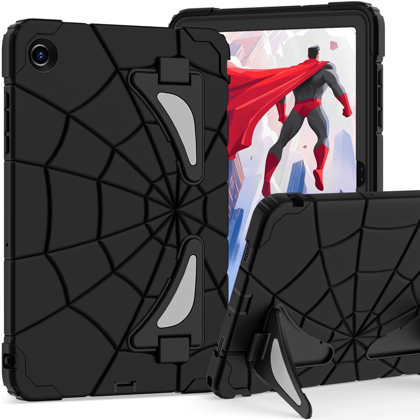 Front. Dteck - Rugged Case for Samsung Galaxy Tab A11+, Shockproof Dual-Layer Cover with Built-In Kickstand and Pencil Holder - Black.