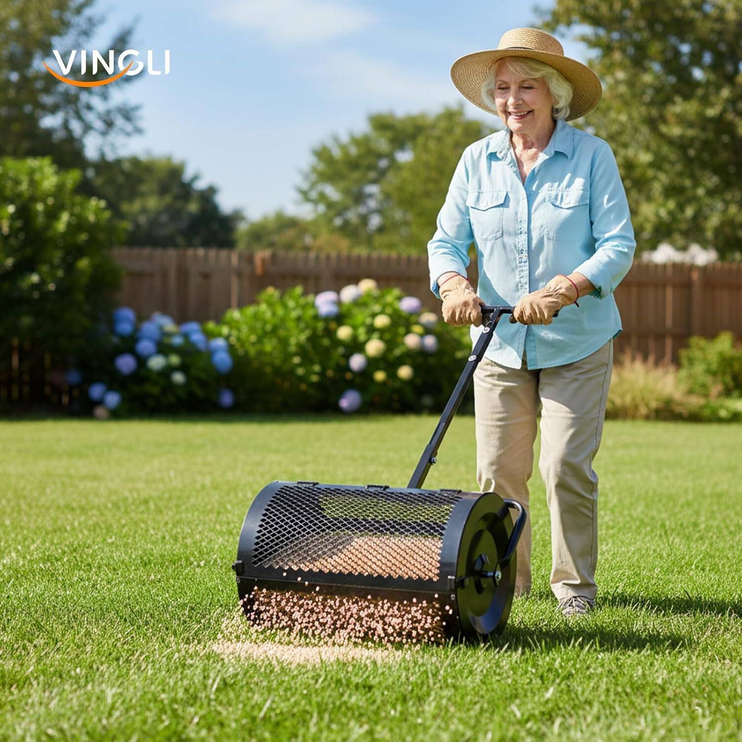 Alt View 5. Winado - Compost Spreader, 24 inch Peat Moss Spreader with Height Adjustable Handle, T Shaped Handle Peat Moss Roller, Seed Sprea.