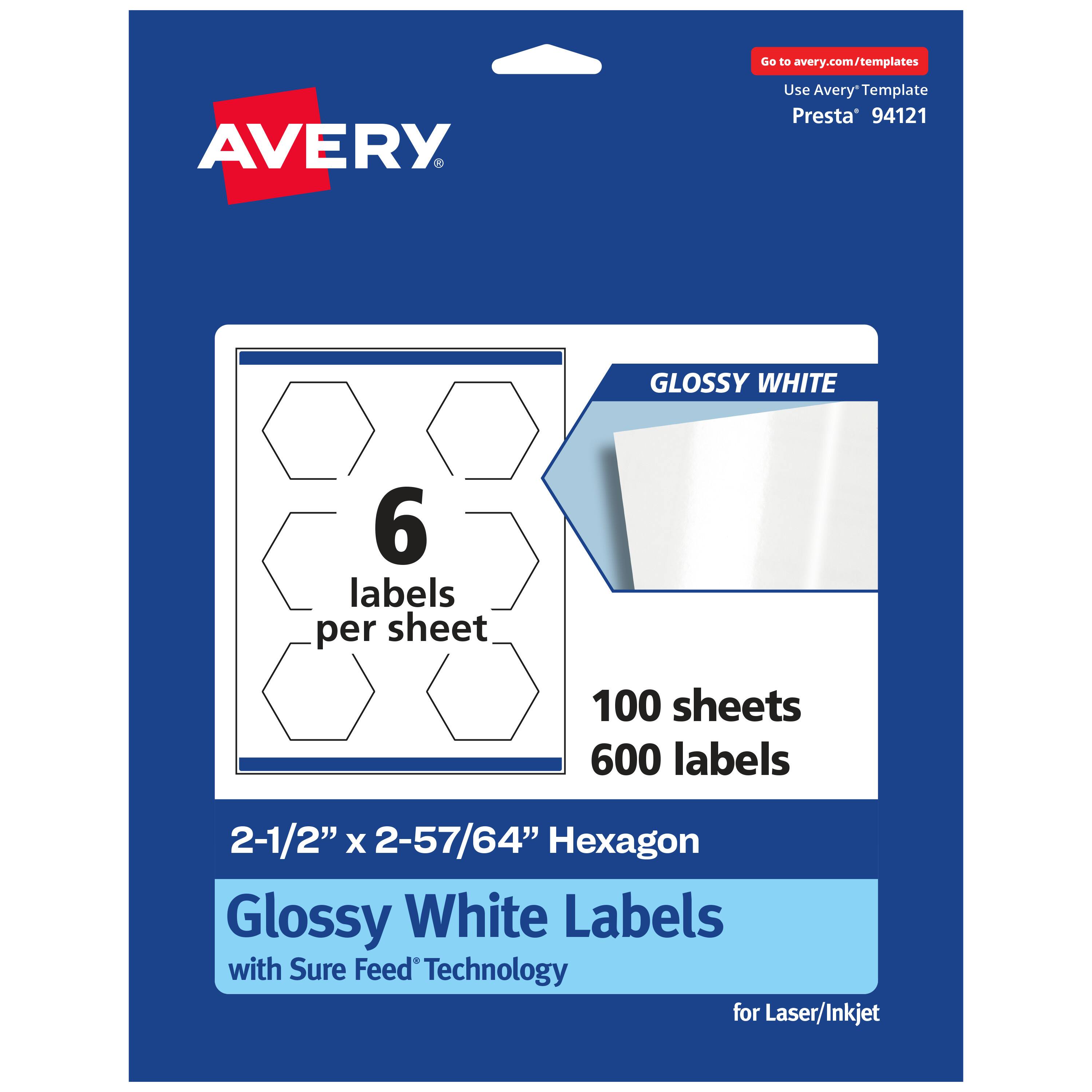 Avery - Glossy Hexagon Labels, 2-1/2" x 2-57/64", 600 Total - White
