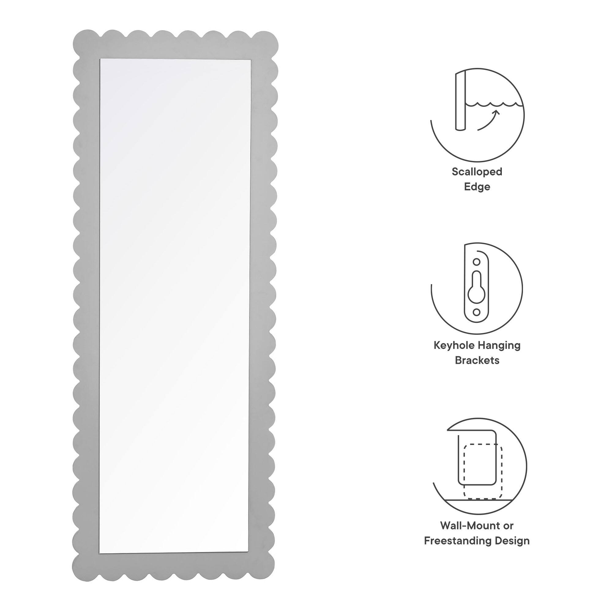 Scalloped Edge Keyhole Hanging Brackets Wall-Mount or Freestanding Design

- Scalloped Edge
- Keyhole Hanging Brackets
- Wall-Mount or Freestanding Design
