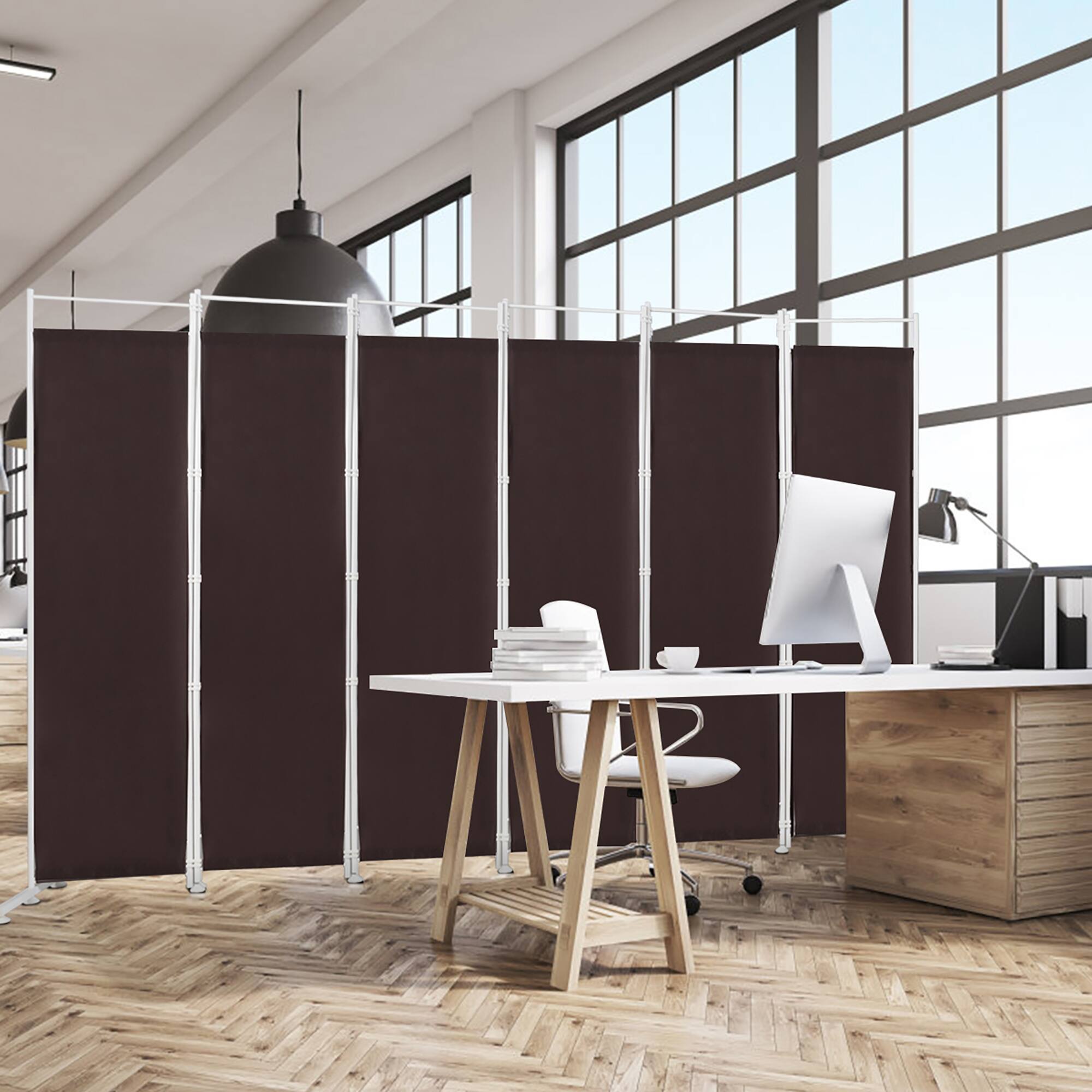 Alt View 1. Costway - Costway 6-Panel Room Divider Folding Privacy Screen w/Steel Frame Decoration - Brown.