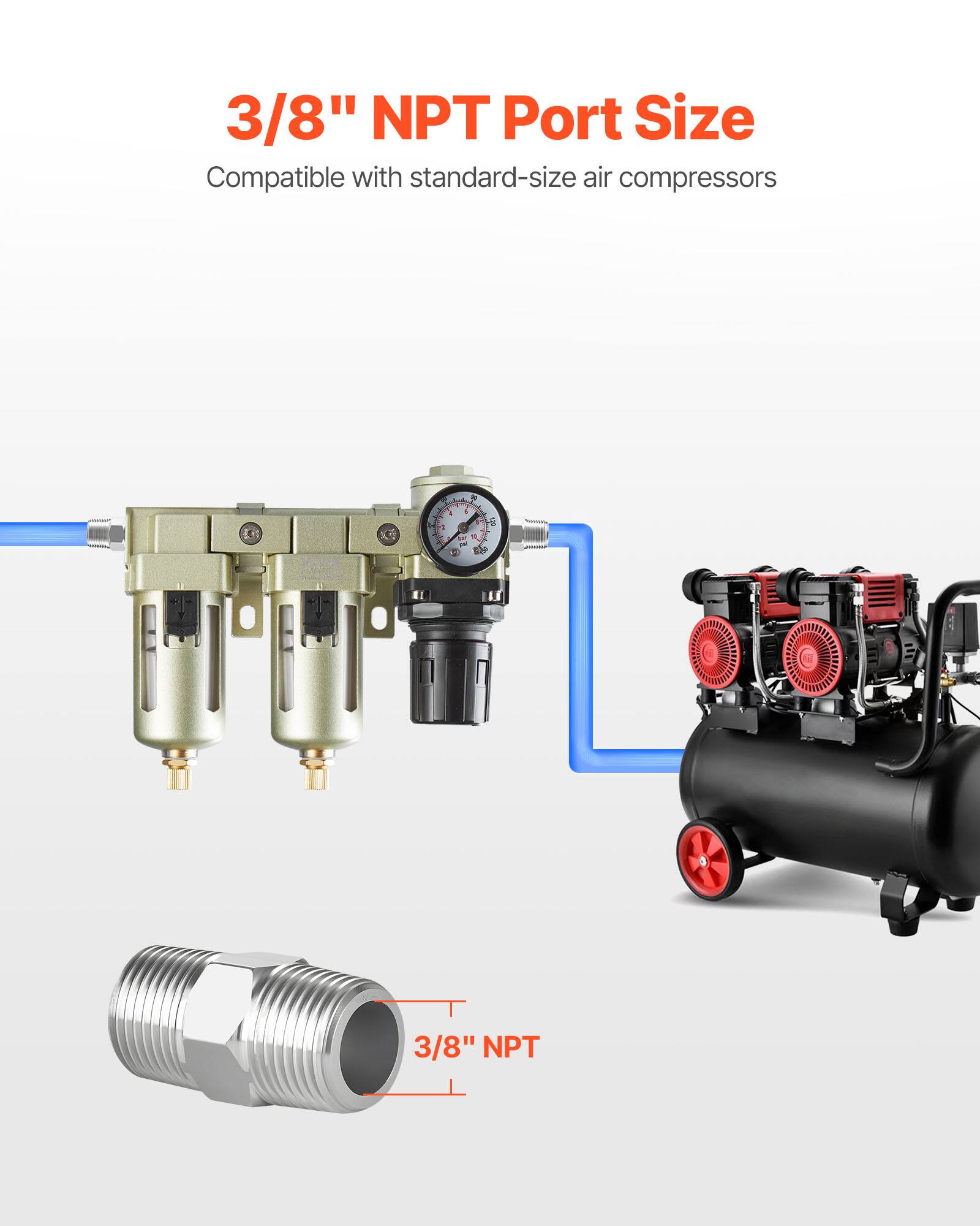 3/8" NPT Port Size  
Compatible with standard-size air compressors