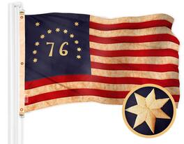 G128 - Tea-Stained Embroidered 420D Polyester Flag, 6 x 10 ft, Embroidered Stars and Sewn Stripes - Assorted Colors
