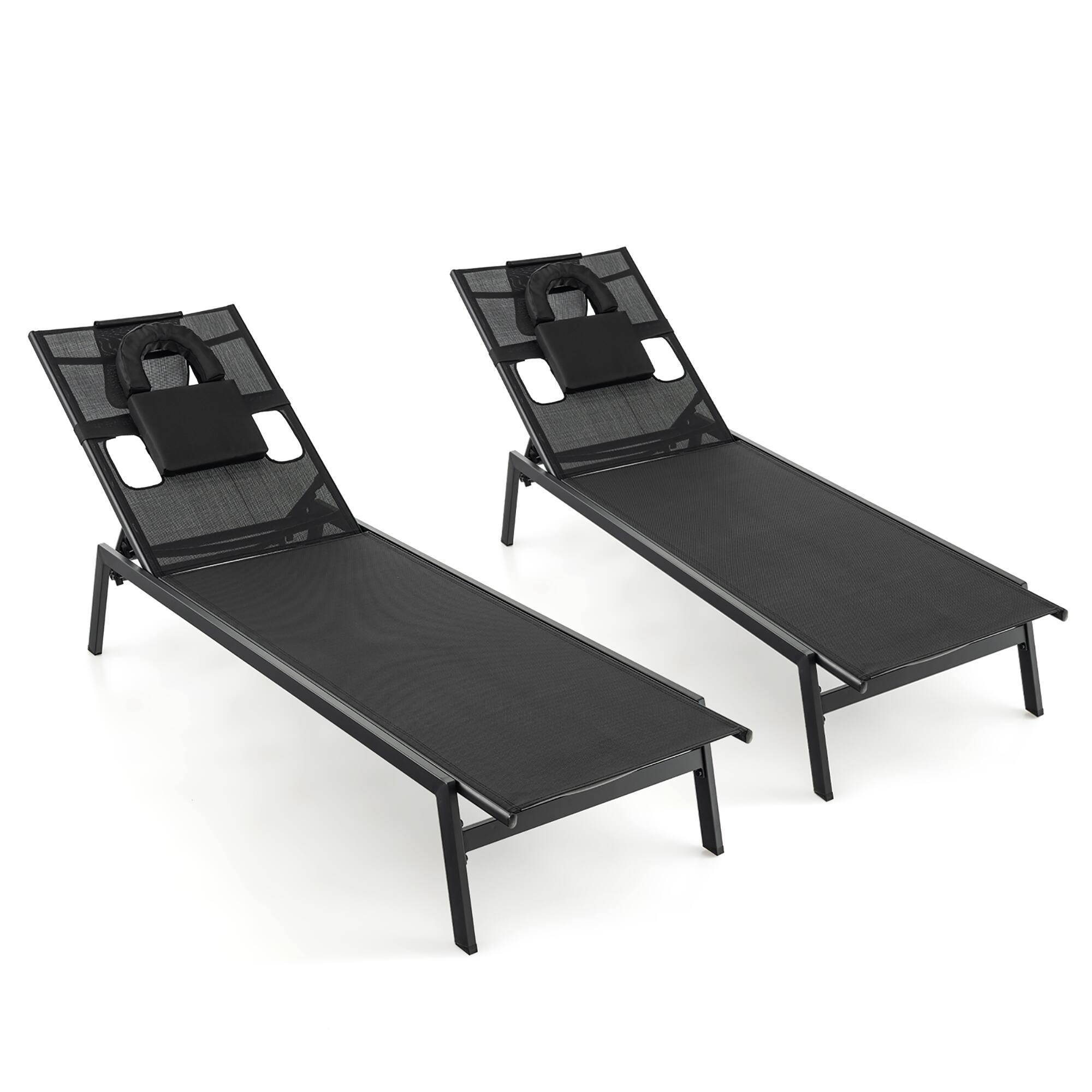 Alt View 1. Gymax - Gymax 2 Pieces Patio Sunbathing Lounge Chair w/ Face Hole & Detachable Head Pillows Poolside - Black.