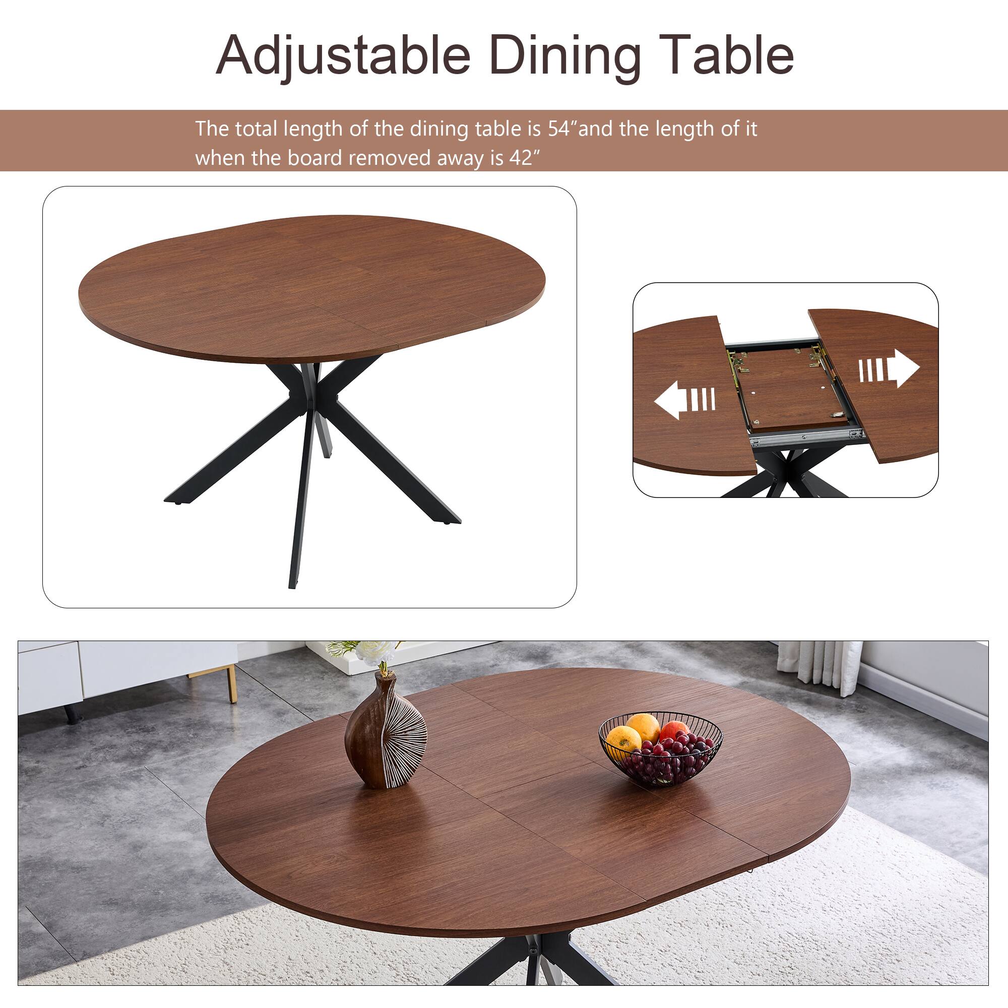 Adjustable Dining Table

The total length of the dining table is 54" and the length of it when the board removed away is 42"