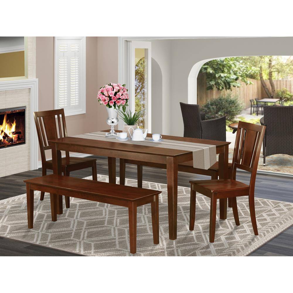 Back. East West Furniture - 5 Pc Dining room set for 4-Dining Table and 2 Chairs and 2 Benches - Mahogany.