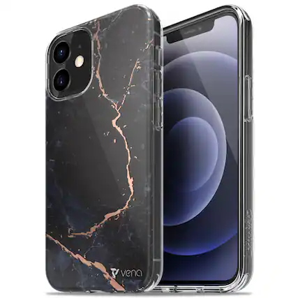 Front. Vena - MELANGE Chic Design Slim Protective Case for Apple iPhone 12 Mini - Black Marble - Multicolored.
